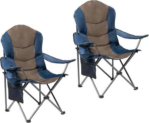 Vista 14 de Sillas plegables de camping para adultos, sillas de césped acolchadas con respaldo alto para exteriores con soporte lumbar y soporte para tazas