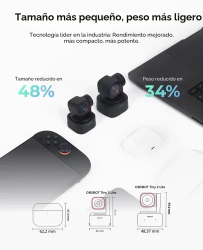 Vista 3 de OBSBOT Cámara web 4K de audio espacial Tiny 3 Lite con IA - Seguimiento