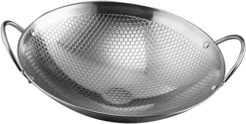 Vista 5 de Sartén de acero inoxidable, wok de fondo redondo, olla wok de doble oreja, olla antiadherente, sartén profunda, 8 pulgadas