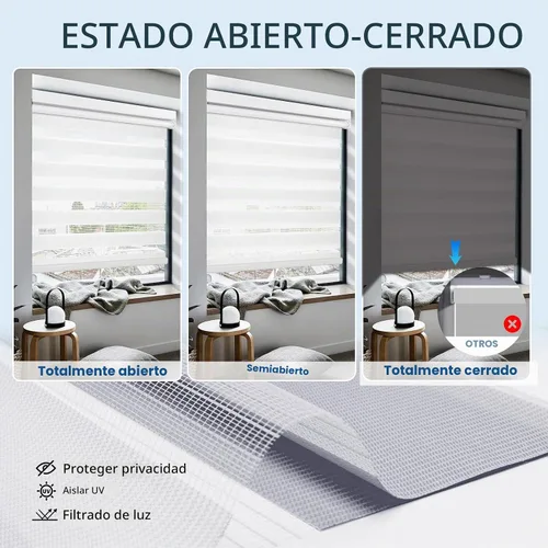 Vista 3 de Grandekor Persianas motorizadas de cebra con control remoto, sin taladro, sin herramientas, persianas de cebra inalámbricas de doble capa