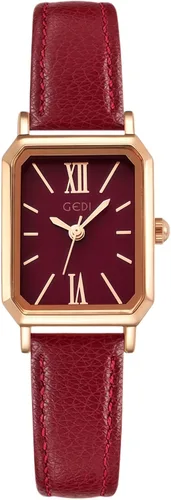 Vista 24 de Reloj de cuarzo para mujer Carlien, elegante reloj de vestir rectangular con correa de cuero y corona de cristal azul Rosa Negro