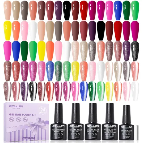 Vista 29 de GELLEN Juego de 24 esmaltes de uñas de gel, kit de esmalte de gel pastel Set 20+4 colección Blooming Pastel