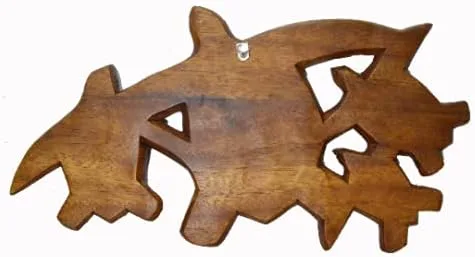 Vista 3 de TALLADA A MANO DE MADERA TORTUGA MARINA FAMILIA ARTE PARED ESCULTURA PLAQUE