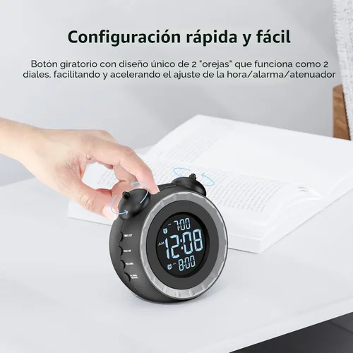 Vista 4 de uscce Reloj despertador fuerte dual con agitador de cama - Atenuador 0-100%, reloj despertador vibratorio para personas que duermen pesadas