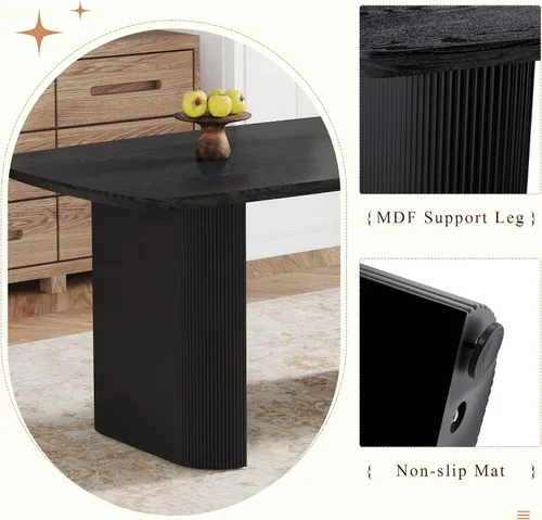 Vista 6 de Juego de mesa de comedor moderno para 4, juego de mesa de comedor negro de 67 pulgadas con mesa ovalada de madera de 3.5 pulgadas de grosor y base