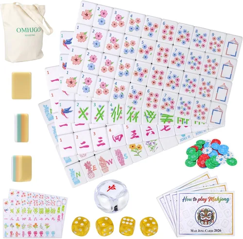 Vista 8 de Juego de azulejos de Mahjong americano de 4 capas para amantes de Púrpura pálido-2