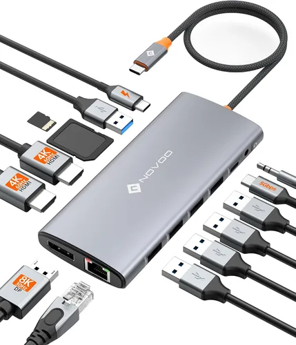 Vista 8 de NOVOO Hub USB C 5 en 1 con adaptador HDMI 4K, 2 puertos USB 3.0, 1 puerto de memoria SD, 1 lector de tarjetas microSD 2 puertos USB 3.0, 1 puerto