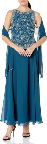 Vista 7 de J Kara Vestido acampanado sin mangas con cuentas de 2 piezas para mujer Blush/Blanco/Plata