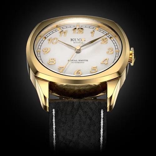 Vista 9 de KUOE Royal Smith 90-008 Gold, 34mm Automatic Watch with 2 Leather Bands