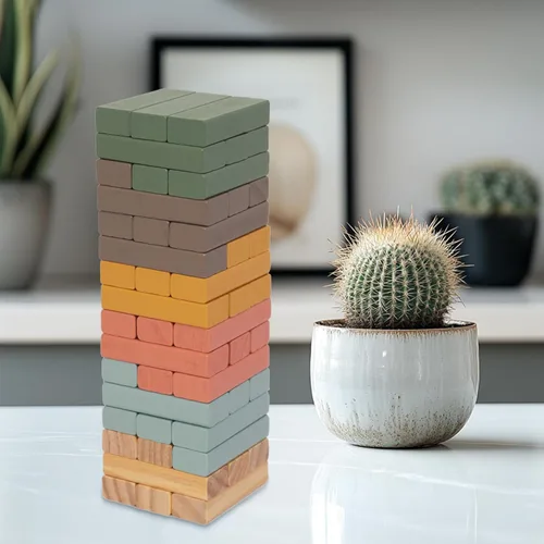 Vista 6 de WOODENFUN Juegos de apilamiento de bloques de madera, juego de bloques de Multicolor