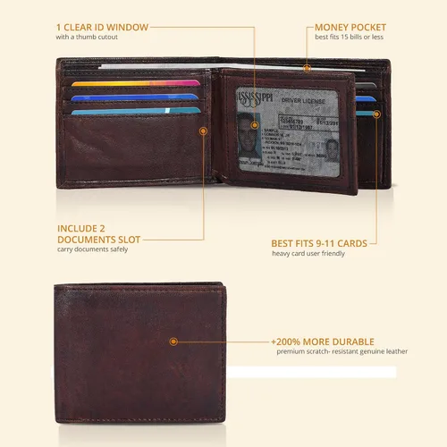 Vista 2 de Carteras RFID delgadas para hombres - Cartera de bolsillo frontal de piel genuina