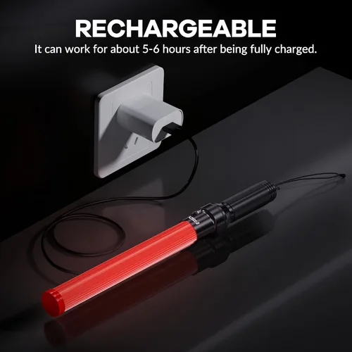 Vista 2 de E-riding Varita de tráfico recargable de 16 pulgadas, bastón de control de tráfico rojo con 2 modos intermitentes, varita de luz LED de seguridad