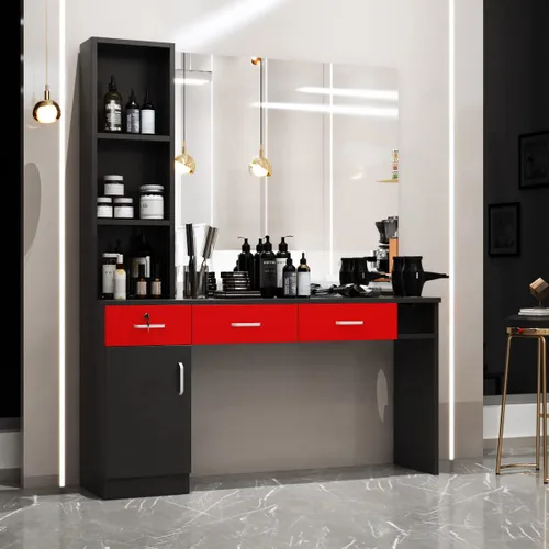 Vista 11 de Paddie Estaciones de peluquería de montaje en pared para estilista, juego de equipos de peluquería para estilista, muebles de spa de belleza