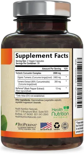 Vista 9 de Suplemento de curcumina de cúrcuma de 2600 mg – 95% curcuminoides con cúrcuma orgánica y pimienta negra BioPerine para una mejor absorción, apoyo