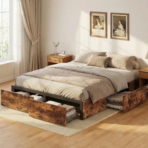 Vista 16 de LIKIMIO Queen Bed Frame with 4 Storage Drawers, Black Queen Size Platform Bed, Heavy Strong Metal Support, Solid Stable, Noise-Free, No Box Spring