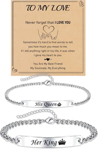 Vista 11 de Pulseras a juego, pulseras de pareja, regalos de aniversario para él y ella, novio y novia, pulseras de acero inoxidable, joyería de relación