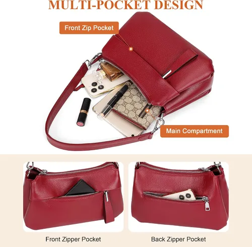 Vista 30 de Over Earth Genuine Leather Crossbody Bags for Women Small Hobo Handbags Shoulder Purses with 2 Detachable Straps