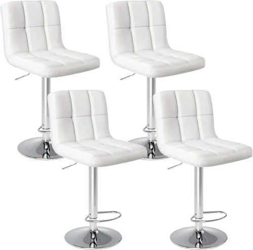 Vista 10 de Sweetcrispy Juego de 2 taburetes de bar de piel sintética ajustables sin brazos, taburetes de bar giratorios hidráulicos para encimera de cocina
