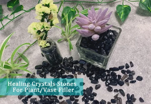 Vista 6 de MAIBAOTA Piedras de cristal de obsidiana negra natural de cuarzo para plantas suculentas, pecera pequeña, acuario, grava, piedras decorativas