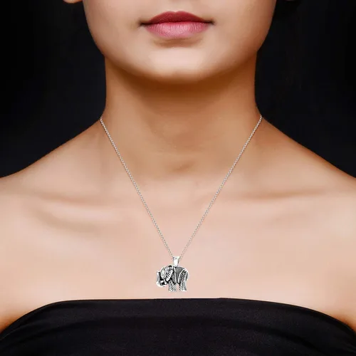Vista 4 de LeCalla Collar con colgante de elefante de plata de ley 925, lindos animales de la buena suerte, pulseras, aretes, joyería para mujeres y mujeres