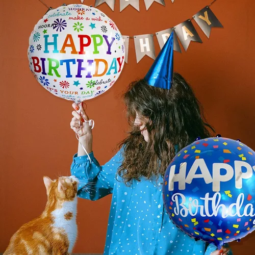 Vista 5 de 24 piezas de globos de aluminio de feliz cumpleaños de 45 cm redondos de helio flotantes de mylar, globos inflables para suministros de decoración