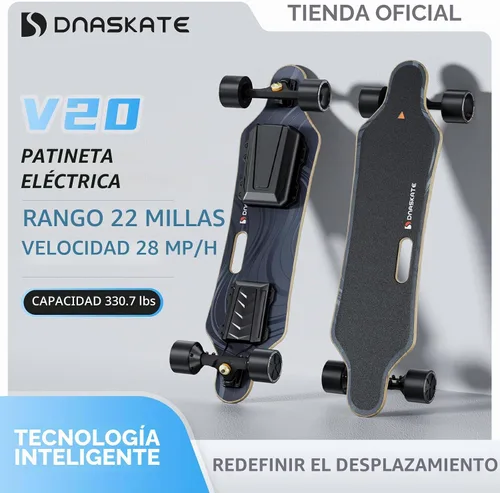 Vista 2 de V20 - Monopatín eléctrico con control remoto, velocidad máxima de 28 mph, rango de 22 millas, motor de eje de 1000 W, monopatín de tabla larga