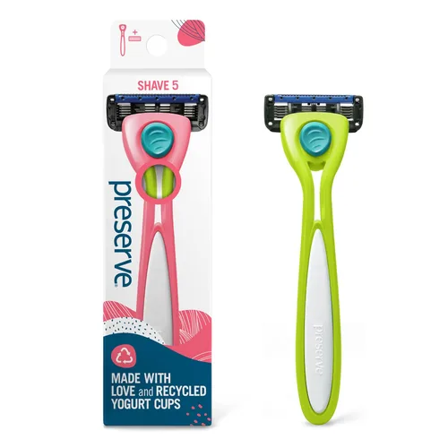 Vista 11 de Preserve Shave 5 Maquinilla de afeitar recargable de cinco hojas, hecha de materiales reciclados, rosa coral