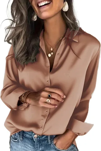 Vista 22 de Zeagoo Blusas de satén para mujer, camisas de seda con botones de manga larga, blusas casuales de negocios