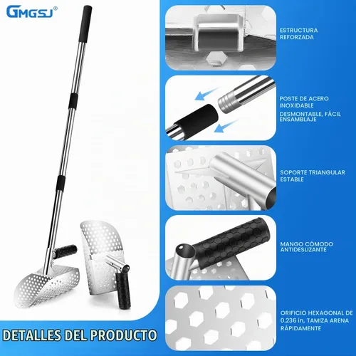 Vista 3 de Cuchara de arena para detección de metales, cuchara detector de metales de acero inoxidable con mango largo de acero, accesorios para detectores