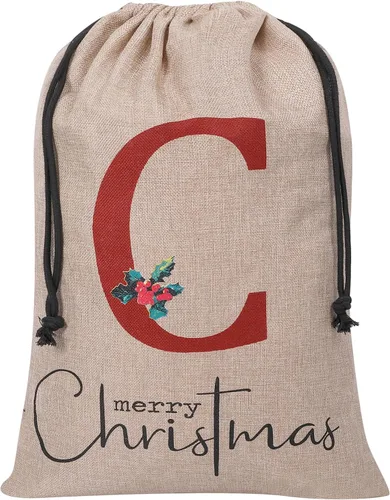Vista 9 de Subyan Bolsa de regalo de Navidad de arpillera de 27 x 23 pulgadas, extra grande, reutilizable, personalizada, con monograma, con cordón