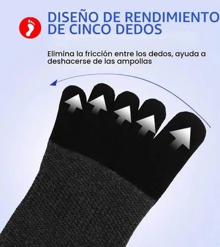 Vista 5 de Fasot Calcetines con dedos para hombre, corte bajo, deportivos, transpirables, de algodón, 5 dedos, punta dividida, paquete de 6 4 Negro