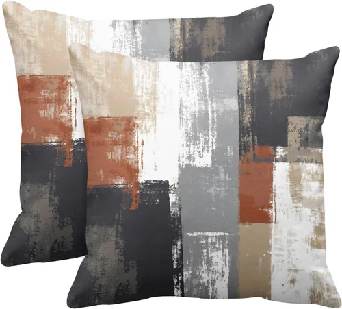 Vista 20 de Emvency Juego de 2 fundas de almohada modernas con pintura abstracta negra, blanca y gris, fundas de almohada decorativas para sofá, decoración