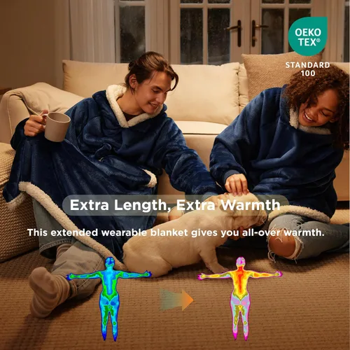 Vista 4 de Bedsure Manta Vestible con Capucha para Mujer - Manta Larga de Forro Polar Sherpa con Capucha para Adultos, Mujeres y Hombres, Cálida y Acogedora
