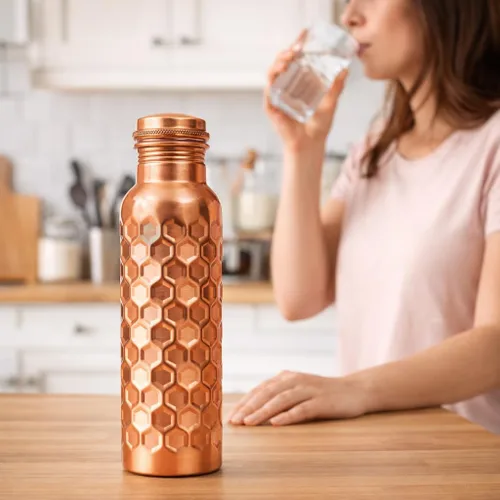 Vista 7 de Botella de agua de cobre, 32 oz (950 ml), cobre puro diamante