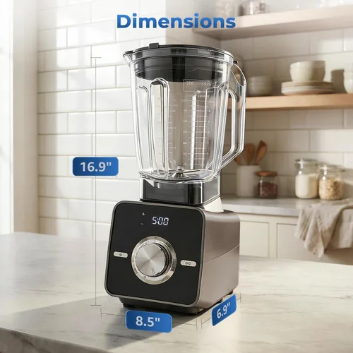 Vista 8 de Licuadora casera, licuadora de alta velocidad de 2700 W para potencia de trituración de hielo, cuchillas de acero inoxidable, temporizador