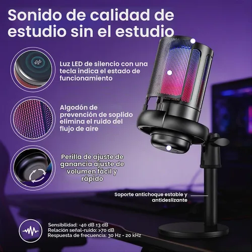 Vista 5 de Kit de transmisión de cámara web para configuración de juegos: cámara HD 1080P, micrófono USB RGB y luz LED, accesorios de transmisión todo en uno