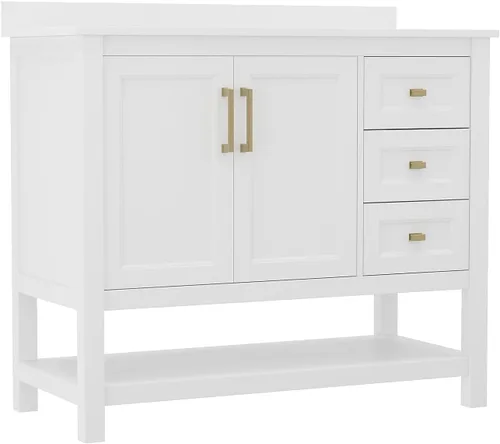 Vista 13 de Flash Furniture Vega - Tocador de baño con lavabo de 36 pulgadas, armario de almacenamiento con puertas de cierre suave, estante abierto y 3
