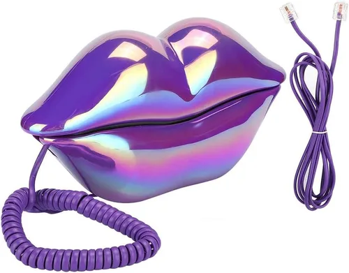 Vista 7 de Teléfono fijo de diseño de labios, teléfono con cable de escritorio electrochapado, teléfono con forma de labio en forma de boca para decoración