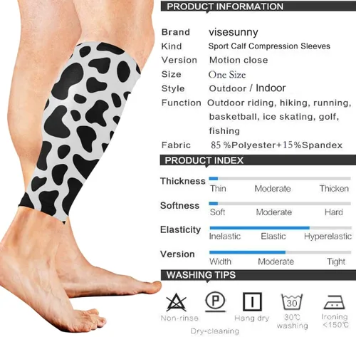Vista 2 de Visesunny Cow Spot Print - Mangas de compresión deportivas para la pierna con apoyo para espinillas, alivio del dolor de pantorrilla Hombres