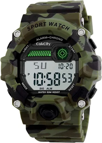 Vista 2 de Reloj deportivo LED con estilo de camuflaje para niños, impermeable, digital, electrónico, informal, militar, con correa de silicona, alarma