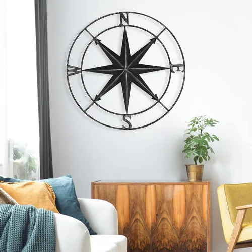 Vista 7 de aboxoo Brújula Redonda de Metal Brújula Decorativa de Metal Arte de Pared Colgante Escultura de Pared 11 Pulgadas Diámetro Negro Decoración