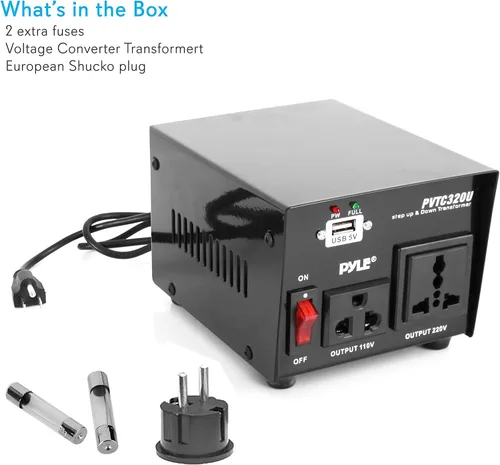 Vista 8 de Pyle Convertidor de Voltaje Subida y Bajada - Transformador de Voltaje Convertidor de 500 Vatios con Puerto de Carga USB, Adaptador de Corriente UK