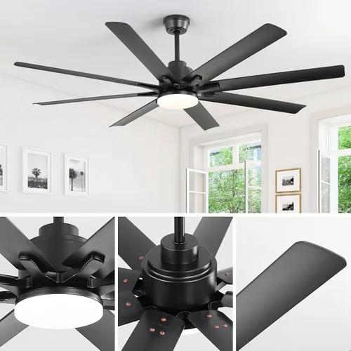 Vista 8 de Sofucor Ventilador de techo inteligente de 66 pulgadas con luces y control remoto, moderno ventilador de techo con control de aplicación, compatible