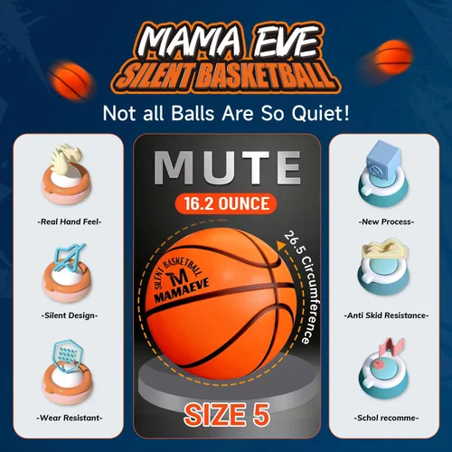 Vista 2 de Silent Basketball Size 7-Size 5-Size 3, New Upgraded Grooved Airless Indoor Basketball, Real Feel & Bounce Like Official Ball, Quiet Dribbling