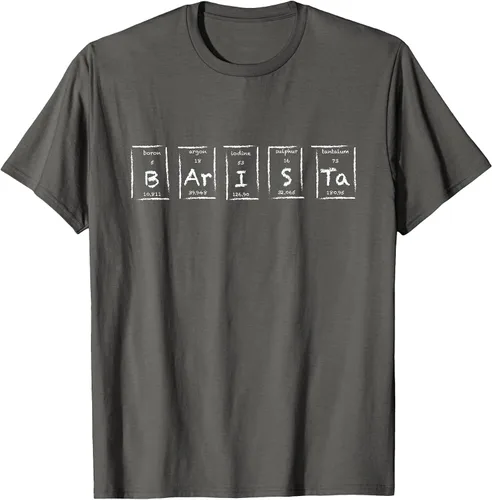 Vista 6 de Barista Espresso Latte Cappuccino Coffee Periodic Table T-Shirt Asphalt Grey