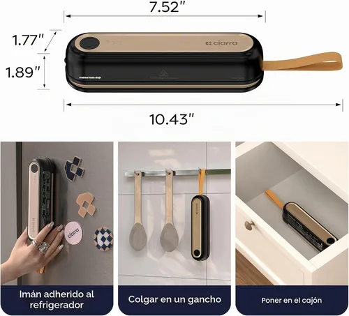 Vista 2 de CIARRA Selladora al vacío portátil – Máquina de preservación de alimentos con 3 modos, sistema de sellado automático compacto para alimentos secos