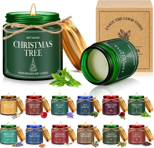 Vista 8 de MTLEE 12 velas perfumadas de Navidad en frascos a granel, regalos