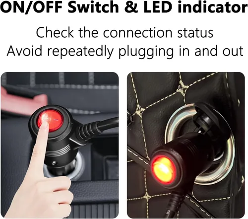 Vista 2 de Divisor de encendedor de cigarrillos para automóvil, adaptador de encendedor de cigarrillos de 12 V, cable Y de 3 enchufes, 1 a 3 puertos