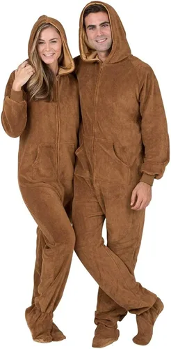 Vista 3 de Footed Pajamas - Enterizo con capucha a juego para la familia Suéteres de una pieza para niños niñas hombres mujeres y mascotas unisex Candy Cane