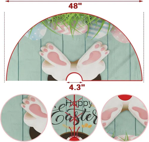 Vista 8 de Falda de árbol de Pascua, huevos de conejo de Pascua, falda de árbol de Navidad, tapete para fiestas de vacaciones, decoración de interiores